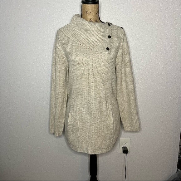 Style & Co. Womens Oatmeal Tan Knit Button-Trim Kangaroo Pocket Sweater sz 1x - Picture 1 of 9
